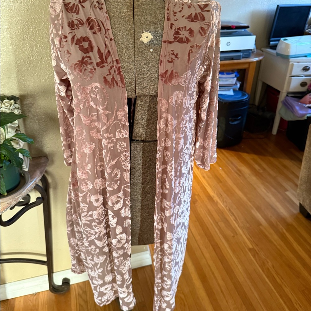 Floral Velvet burnout Long Kimono Cardigan